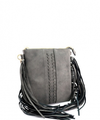 Side Fringed Braided Small Crossbody SJ20320 DARK GRAY